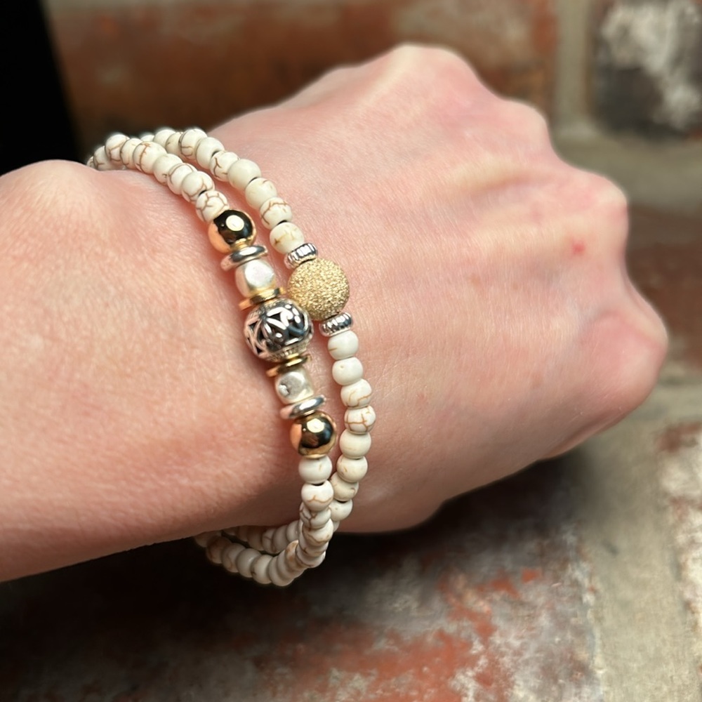 Howlite Anklet & Bracelets with 14k Gold Filled Beads - Picture 8 of 11